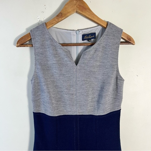 Luisa Spagnoli Grey Navy Sleeveless Pure Wool Dress Size 42 Italy Knee Length - Picture 7 of 11